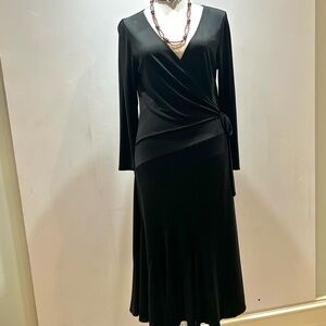 Per Se Black Long Sleeve Wrap and Tie Slimming PERFECT LBD Bias DVF CUT